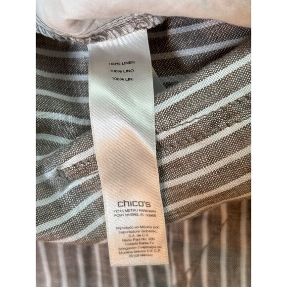 Chico's Ultimate Fit Linen Stripe‎ Wide Leg Pants Brown White Resort Cruise Size - Picture 7 of 9